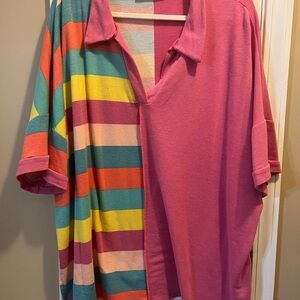 Colorful Striped and Solid Pink Polo Shirt By Haptics 2xl plus